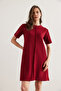Women's Burgundy Front-Stitched Mini Brioche Knit Dress ELB-19002335 - 5
