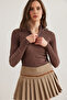 Women's Washed Bitter Brown Zippered Turtleneck Lycra Blouse Blz- 19001155 - 4