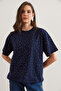 Women's Navy Blue Print Stone Detailed Regular Fit T-Shirt Tsh- 19000831 - 5