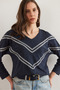 Women's Navy Blue Stripe Detailed Wool Viscose Loose Blouse Blz- 19002826 - 5