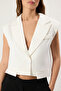 Beyaz Oversize Crop Cep Detaylı Dokuma Yelek TWOSS25YE00065 - 3