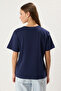 Lacivert %100 Pamuk Regular/Normal Kalıp Ayıcık Nakışlı  Örme T-Shirt TWOSS25TS00088 - 7