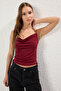 Bordo Fitted/Vücuda Oturan Degaje Yaka Esnek Örme Bluz TWOSS21BZ0667 - 2