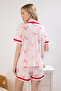 Pembe %100 Pamuklu Kurdele/Fiyonklu Fırfırlı Şortlu Örme Pijama Takımı THMSS25PT00293 - 11