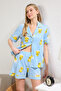 Mavi %100 Pamuklu Ördek Desenli Biyeli Şortlu Örme Pijama Takımı THMSS25PT00300 - 3
