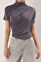 Antrasit Drape Detaylı Fitted/Vücuda Oturan Kısa Kollu Dik Yaka Esnek Örme Bluz TWOSS24BZ00426 - 3