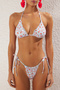 Çiçek Desenli Dantel Detaylı Üçgen Kaplı Brazilian Düşük Bel Bikini Takımı TBESS25BT00077 - 3