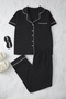 Black Piping Detailed Shirt Collar Knitted Pajama Set Tbbaw24Ai00040 - 3