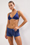 Blue Woven Tie-Up Denim Shorts Tbess25Sr00003 - 2