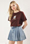 Kahverengi %100 Pamuk Regular/Normal Kalıp Ayıcık Nakışlı  Örme T-Shirt TWOSS25TS00088