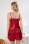 Bordo Dantel Detaylı İp Askılı Saten Şortlu Dokuma Pijama Takımı THMSS25PT00126 - 5