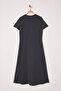 Antrasit Düz T-shirt Elbise Cep Midi Örme Elbise TWOSS24EL00169 - 6