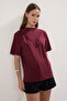 Bordo Brodeli Dik Yaka Basic Regular/Normal Kalıp Pamuklu Örme Bluz TWOSS23BZ00879 - 2