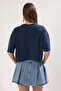 Lacivert Relaxed/Rahat Kalıp Crop Esnek Modal Premium Örme T-Shirt TWOSS25TS00048 - 4