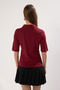 Dark Cherry Polo Neck Three Quarter Sleeve Knitted Blouse Twoss25Bz00027 - 4