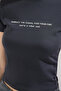 Antrasit Slogan Baskılı Crop Fitted/Vücuda Oturan Örme T-Shirt TWOSS25TS00037 - 3