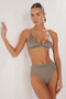 Haki Üçgen Hipster Yüksek Bel Kaplı Basic Bikini Takımı TBESS22BT0016