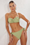 Yağ Yeşili Simli Drapeli Straplez Kaplı Regular Normal Bel Bikini Takımı TBESS25BT00097