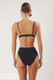 Siyah Üçgen Hipster Yüksek Bel Kaplı Basic Bikini Takımı TBESS22BT0016 - 4