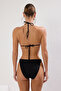 Siyah Taş Baskı Üçgen Kaplı Brazilian Normal Bel Bikini Takımı TBESS25BT00094 - 3
