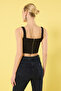 Siyah Crop Dantel Detaylı Dokuma Şık Büstiyer TPRSS25BS00031 - 6