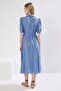 Blue Floral Pattern Belted Midi Woven Viscose Shirt Dress TWOSS20EL1559 - 4