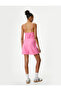 Linen Blended Mini Salopet - Strappy Halter Collar Jumpsuit - 4