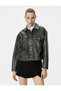 Faux Leather Jacket Distressed Look Zippered Shirt Collar Pocket - 3