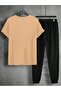 Men's Take It Easy Printed T-Shirt Sweatpants Jogger Comfortable Fit Camel Sweatpants Set New Model - 2