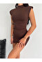 Crep Short Sleeve Drape Dress with Start Neck