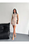 Crep Short Sleeve Drape Dress with Start Neck - 6