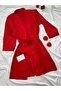 Women's Red Satin Louvre Red Nightgown Dressing Gown Dowry Set (Boxed) - 4