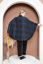 Blue Black Poncho Oversize Standard Size Front Zipper Seasonal Length 90 cm Shoulder to Sleeve 63 cm - 6