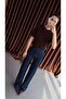 Dark Navy Blue Jeans with Brown Stitching - 5