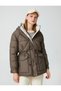 Puffer Jacket Hooded Zipper Pocket Tied Waist - 3