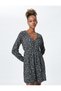 Floral Mini Dress Long Sleeve V-Neck - 2