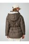 Puffer Jacket Hooded Zipper Pocket Tied Waist - 4