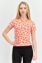 Women Slim Fit Short Sleeves Outdoors Top, Orange