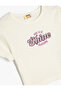 Slogan Printed Crew Neck Cotton Crop T-Shirt - 3