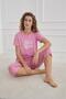 Women's Compact Combed Cotton Soft Textured Short Sleeve Capri Powder Letter Printed Combed Cotton Pajama Set - 2