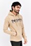 Men Hooded Brand Logo Long Sleeve Sweatshirt, Beige - 2