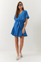 Women's Blue Ruffle Detailed V-Neck Belted Dress 60251019 - 2