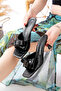 Women's Tanya Black Crocodile Leather Slippers - 3