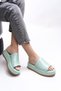 Mahthyl Women's Slippers 001277 Water Green Wrinkled Patent Leather - 2