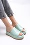 Mahthyl Women's Slippers 001277 Water Green Wrinkled Patent Leather
