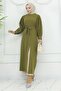 Pleated Slit Suit Khaki 19239 - 3