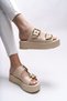 Winledha Women's Double Buckle Slippers 001278 Beige Skin - 3