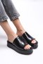 Mahthyl Women's Slippers 001277 Black Wrinkled Patent Leather