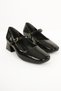 Women's Black Patent Leather Blunt Toe Belt Detailed Short Heel Ballet Shoes