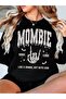Mombie Winter Sweatshirt - Black Printed Oversize Raised Crew Neck